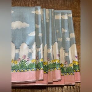 Set of 8 1970’s Easter Napkins Luncheon Linens Pink Yellow Tulips 17” NWT